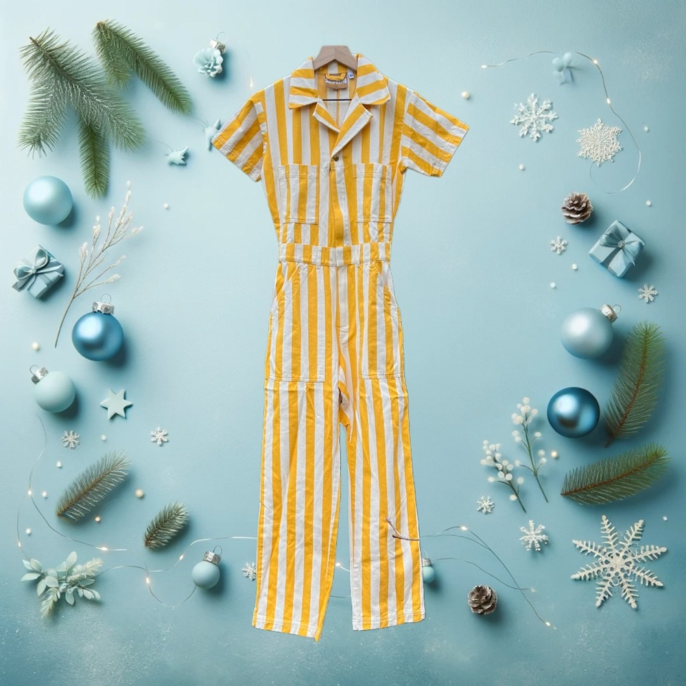 Big Bud Press Golden Yellow Stripe Short Sleeve Jumpsuit Size XS